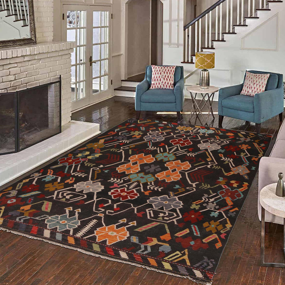 Hand Woven Wool Kelim 6' 9" x 9' 8" - No. AL74392