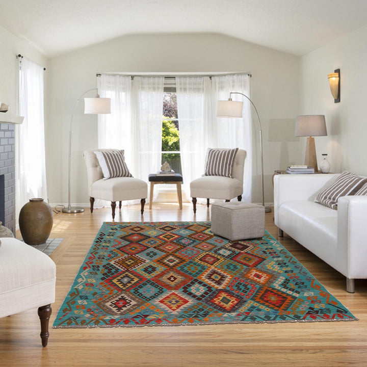 Hand Knotted Afghan Style Kilim 6' 1" x 7' 11" - No. AL25497