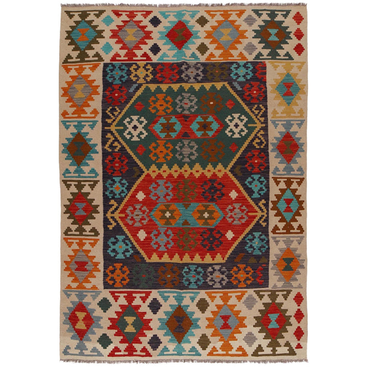 Hand Knotted Afghan Style Kilim 5' 10" x 8' 3" - No. AL54799