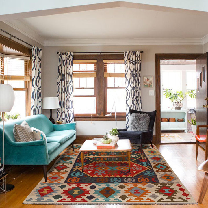 Hand Knotted Afghan Style Kilim 5' 10" x 8' 3" - No. AL54799