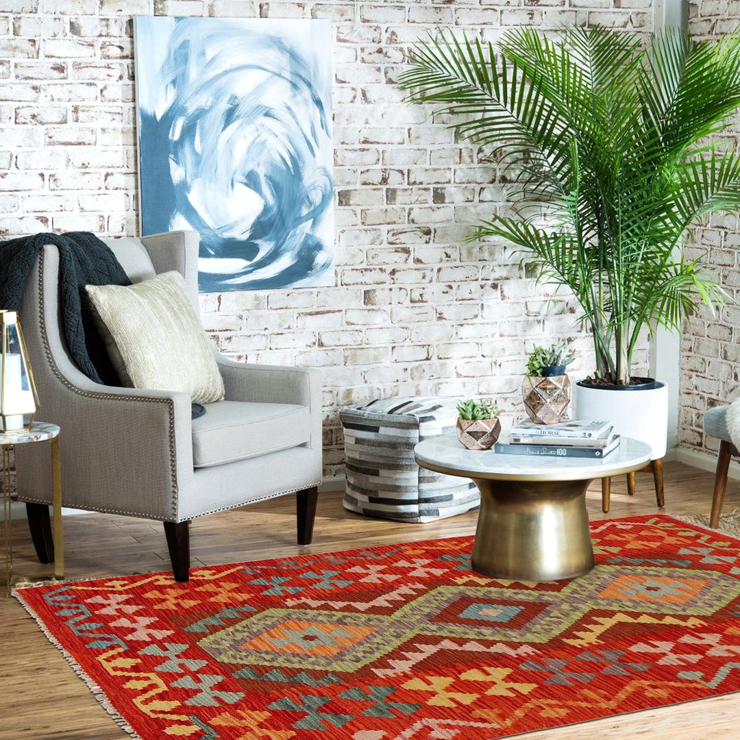 Hand Knotted Afghan Style Kilim 3' 5" x 4' 11" - No. AL42249