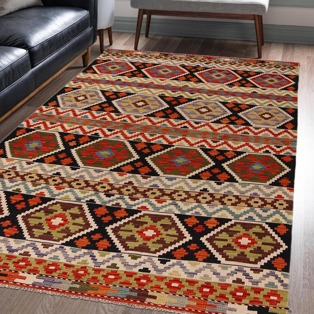 Hand Made Afghan Kilim 4' 10" x 7' 6" - No. AL36412