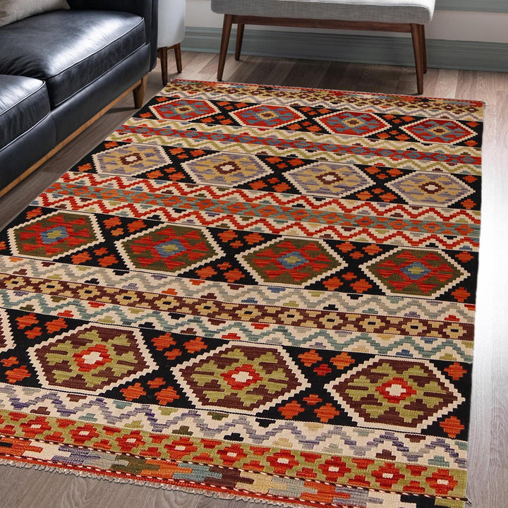 Hand Made Afghan Kilim 4' 10" x 7' 6" - No. AL36412