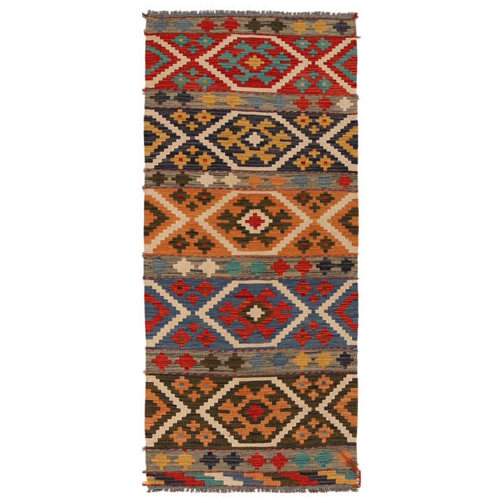 Colorful Flat-Weave Wool Kilim Runner 2' 3"x 6' 5" - No. AL96510