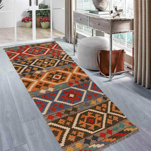 Colorful Flat-Weave Wool Kilim Runner 2' 3"x 6' 5" - No. AL96510