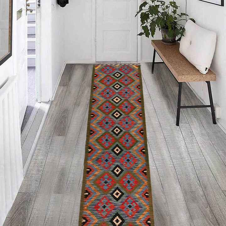 Hand Woven Wool Kelim Runner 2' 0" x 9' 7" - No. AL40261