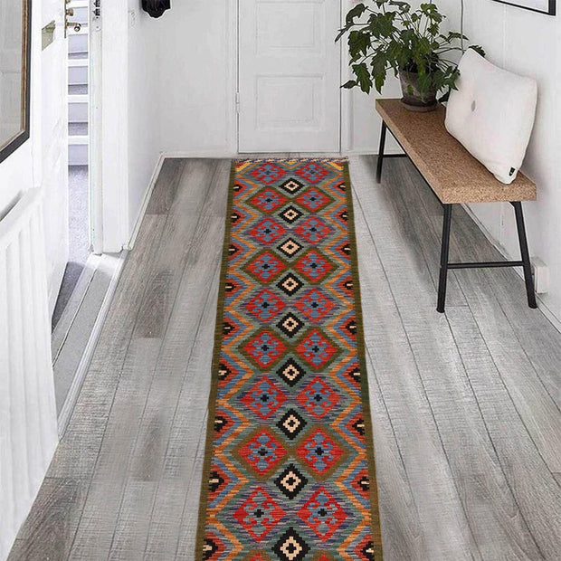 Hand Woven Wool Kelim Runner 2' 0" x 9' 7" - No. AL40261