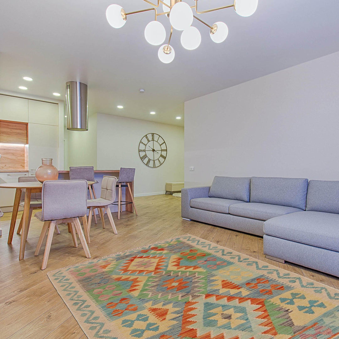 Handmade Afghan Vegetable Kilim 3' 3" x 4' 11" - No. AL28121