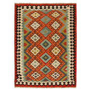 Hand Woven Wool Kelim 4' 6" x 6' 3" - No. AL90427