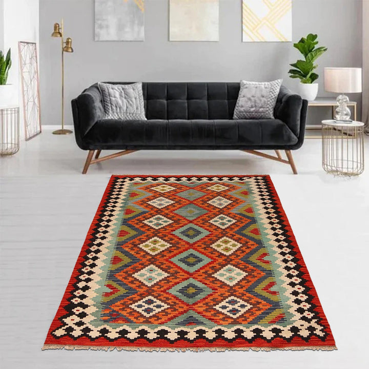 Hand Woven Wool Kelim 4' 6" x 6' 3" - No. AL90427