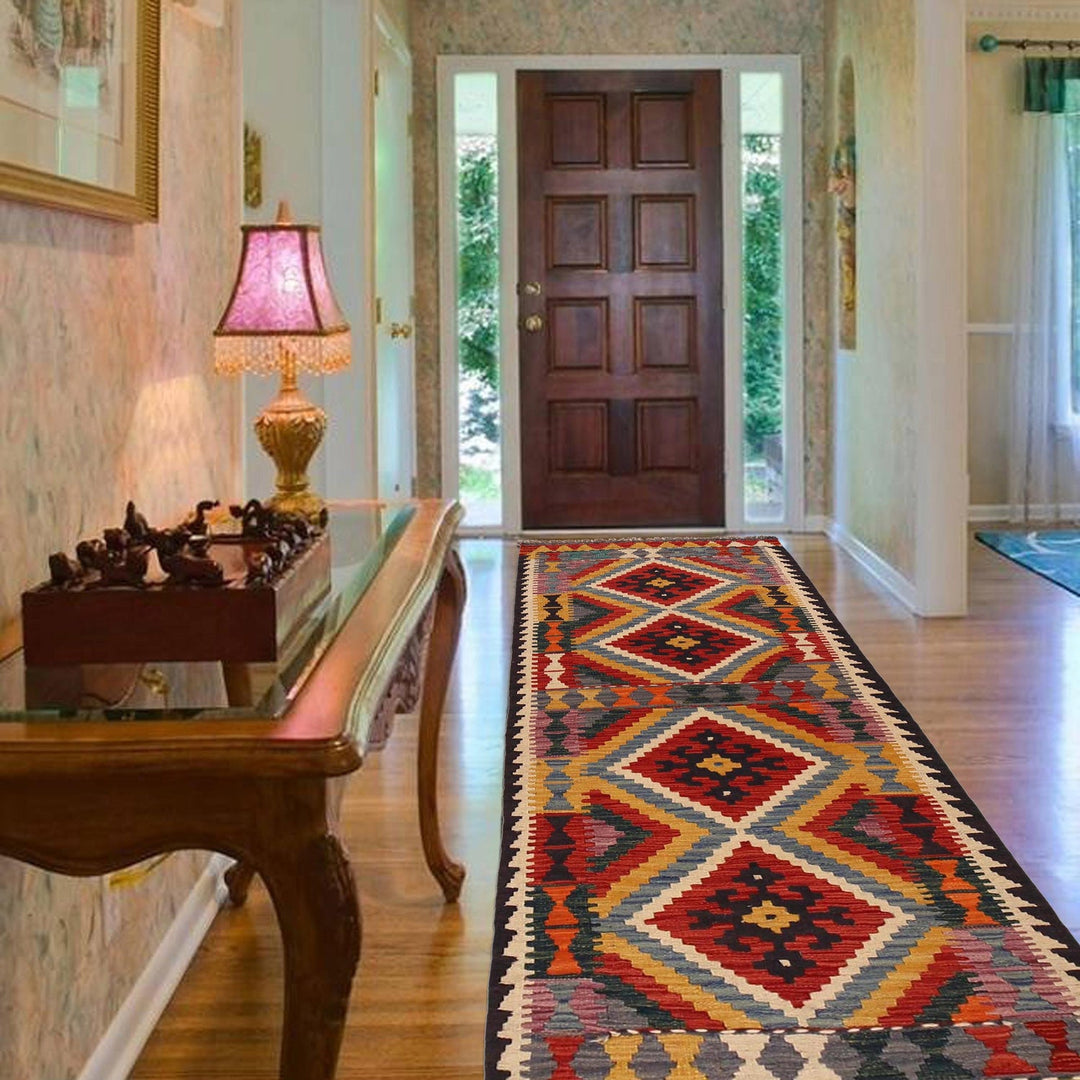 Hand Knotted Afghan Style Kilim Runner 2' 6"x 6' 6" - No. AL45194