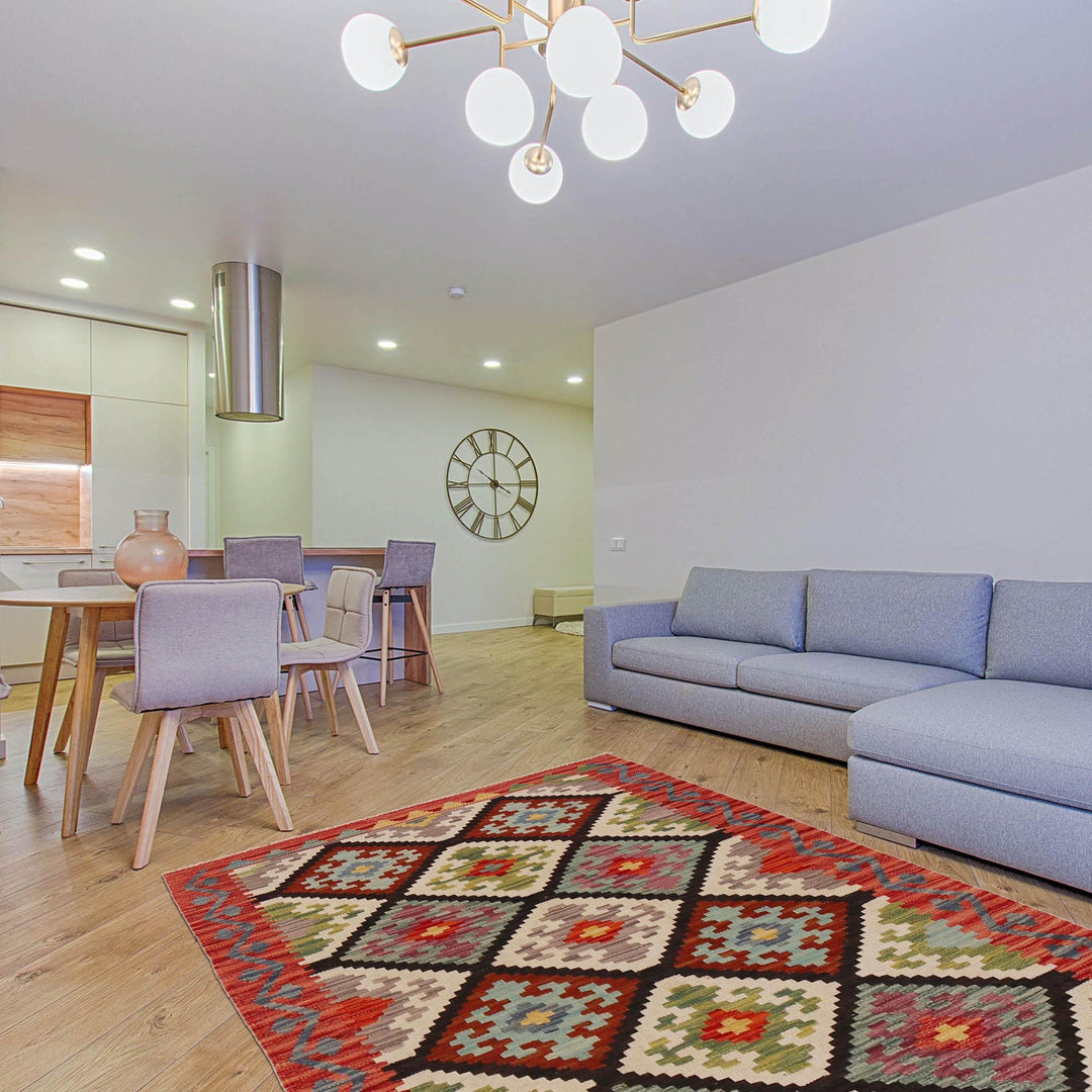 Handmade Afghan Vegetable Kilim 3' 2" x 5' 1" - No. AL24588