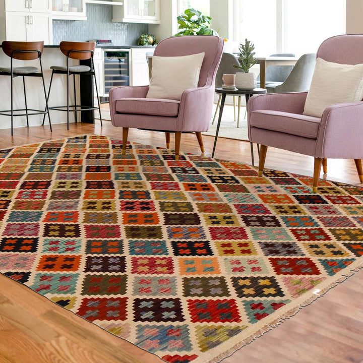 Hand Made Afghan Kilim 4' 11" x 6' 8" - No. AL70432