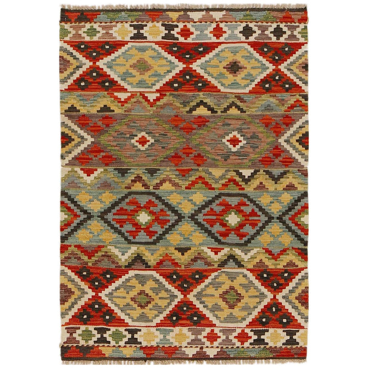 Colorful Flat-Weave Wool Kilim 3' 4" x 4' 9" - No. AL22333