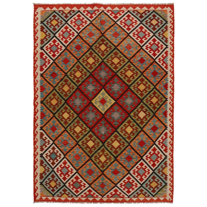 Colorful Flat-Weave Wool Kilim 5' 11" x 8' 8" - No. AL81585