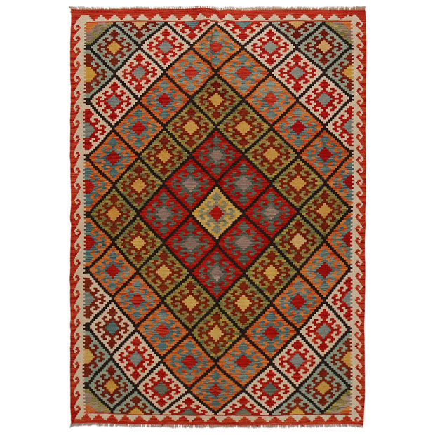 Colorful Flat-Weave Wool Kilim 5' 11" x 8' 8" - No. AL81585