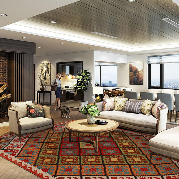 Colorful Flat-Weave Wool Kilim 5' 11" x 8' 8" - No. AL81585