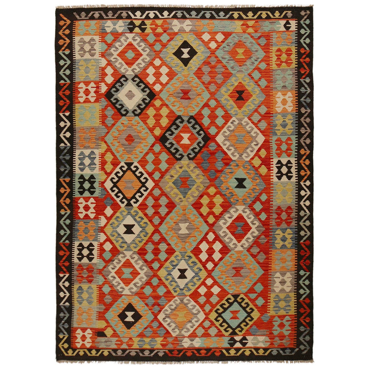 Colorful Flat-Weave Wool Kilim 5' 10" x 8' 2" - No. AL70122