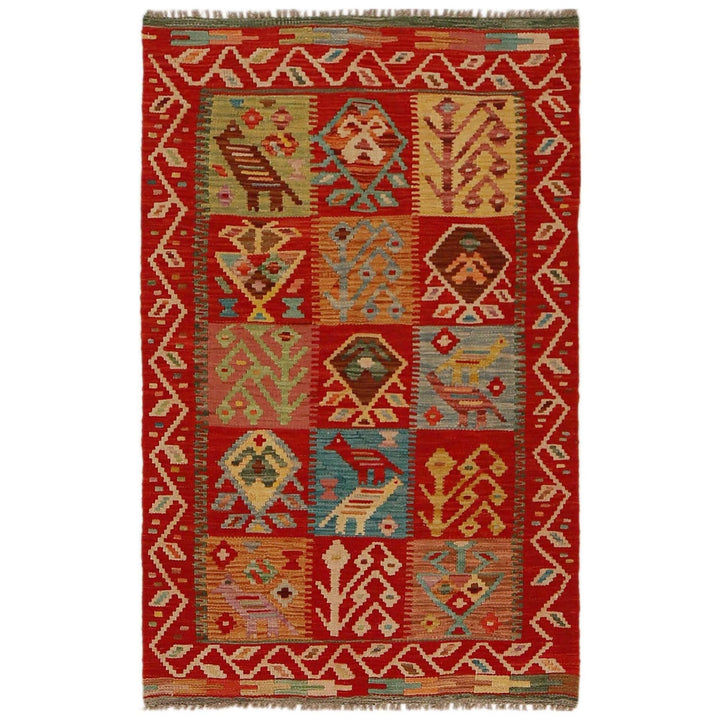 Colorful Flat-Weave Wool Kilim 3' 0" x 4' 10" - No. AL99102