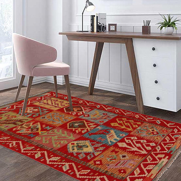 Colorful Flat-Weave Wool Kilim 3' 0" x 4' 10" - No. AL99102