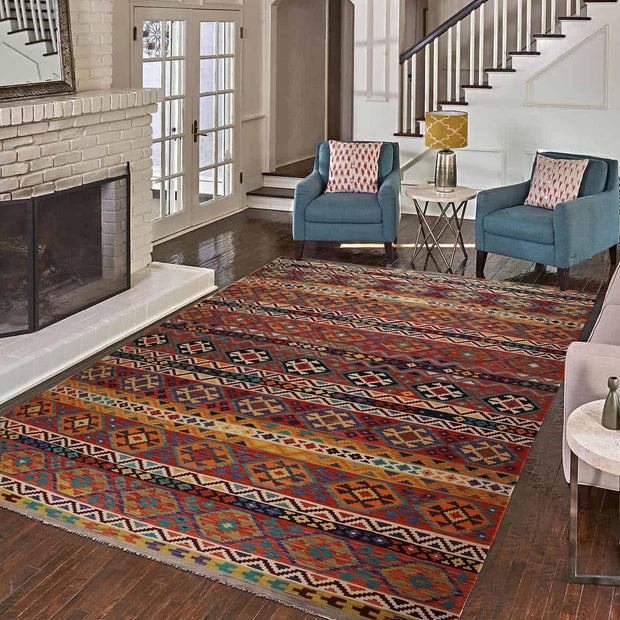 Hand Knotted Afghan Style Kilim 9' 7" x 12' 8" - No. AL88045