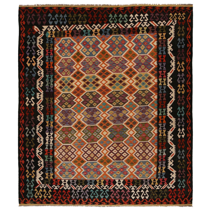 Colorful Flat-Weave Wool Kilim 8' 4" x 9' 9" - No. AL74808