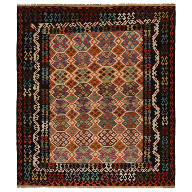 Colorful Flat-Weave Wool Kilim 8' 4" x 9' 9" - No. AL74808
