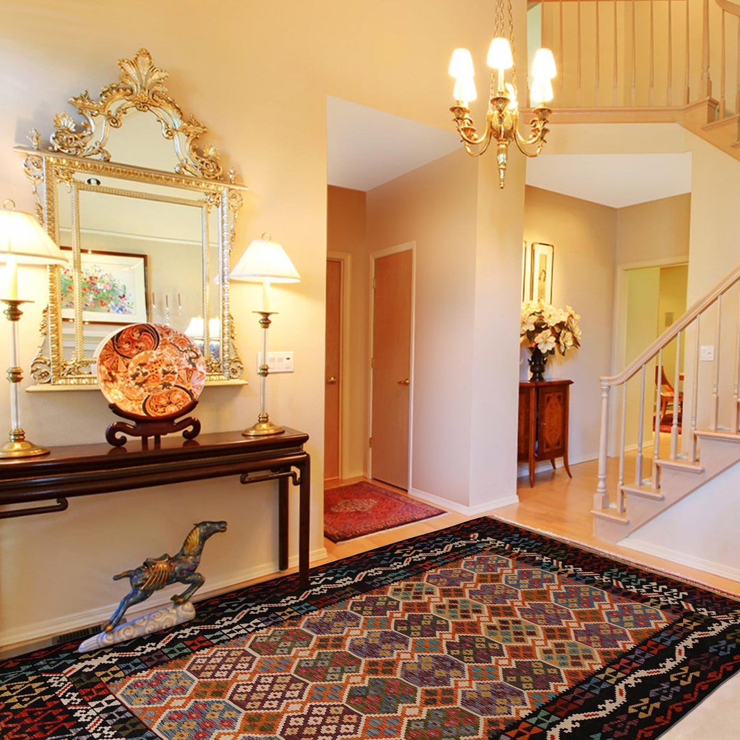 Colorful Flat-Weave Wool Kilim 8' 4" x 9' 9" - No. AL74808