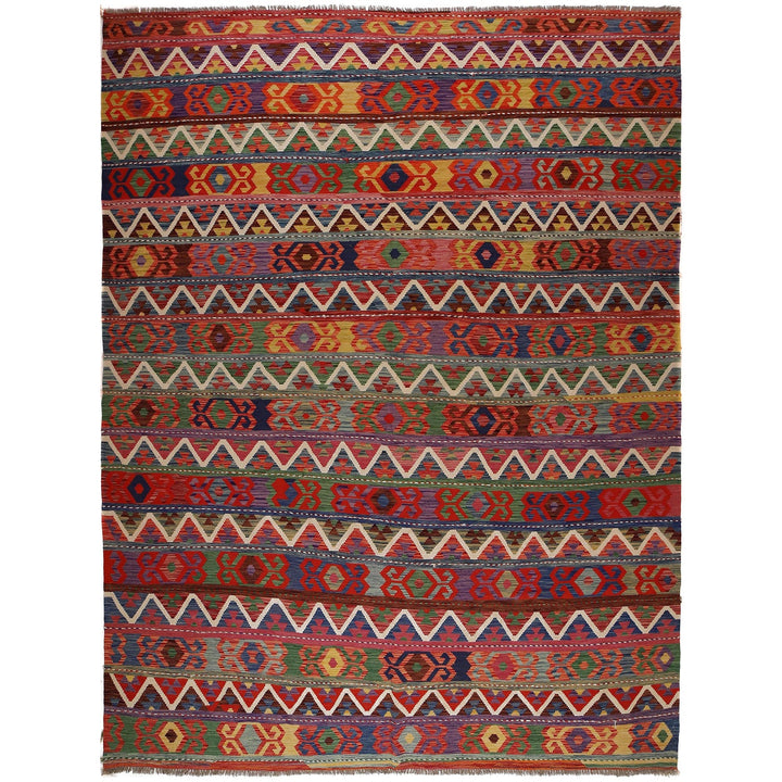 Colorful Flat-Weave Wool Kilim 9' 8" x 12' 9" - No. AL38371