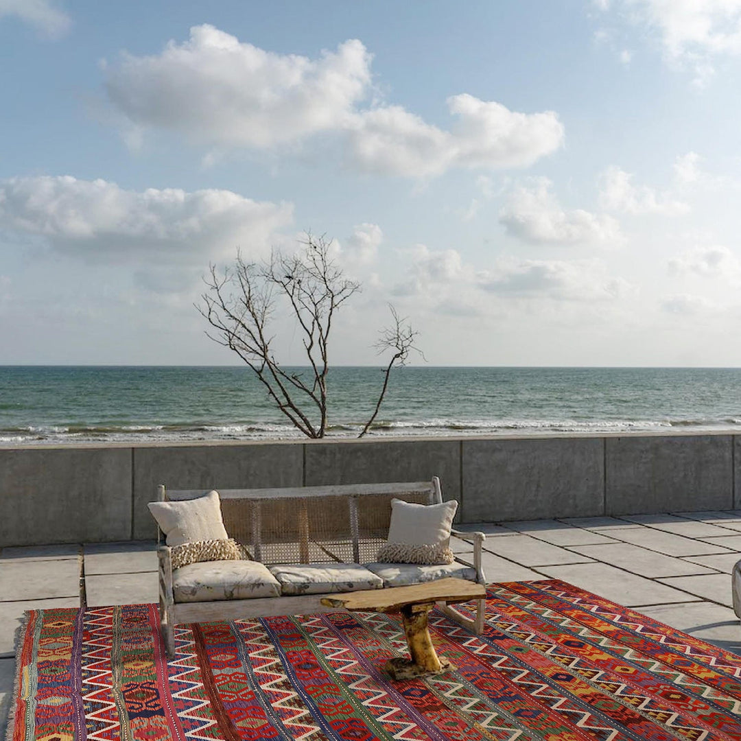 Colorful Flat-Weave Wool Kilim 9' 8" x 12' 9" - No. AL38371