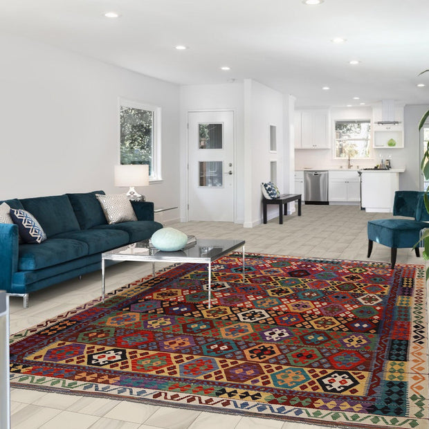 Hand Knotted Afghan Style Kilim 9' 10" x 13' 1" - No. AL41024