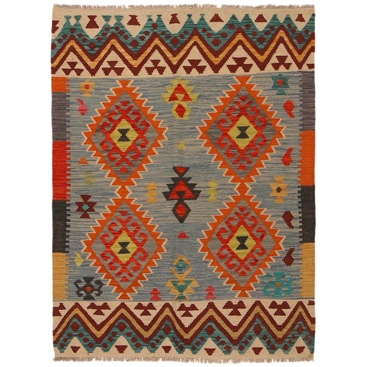 Handmade Turkish Design Wool Kilim 4' 3" x 5' 7" - No. AL66350