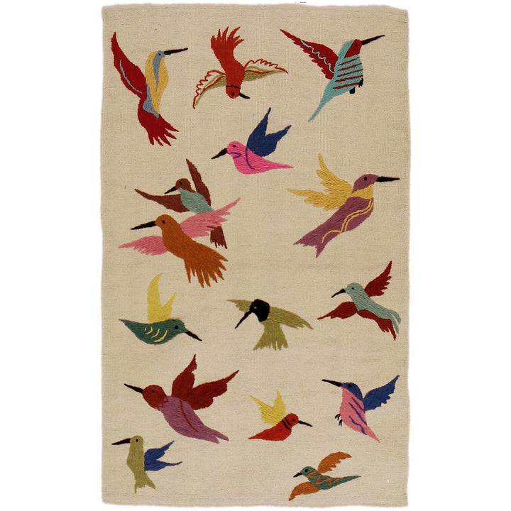 Beige Color Embroidery Flat Weave Kilim 2' 5" x 4' 0" - No. AL12073