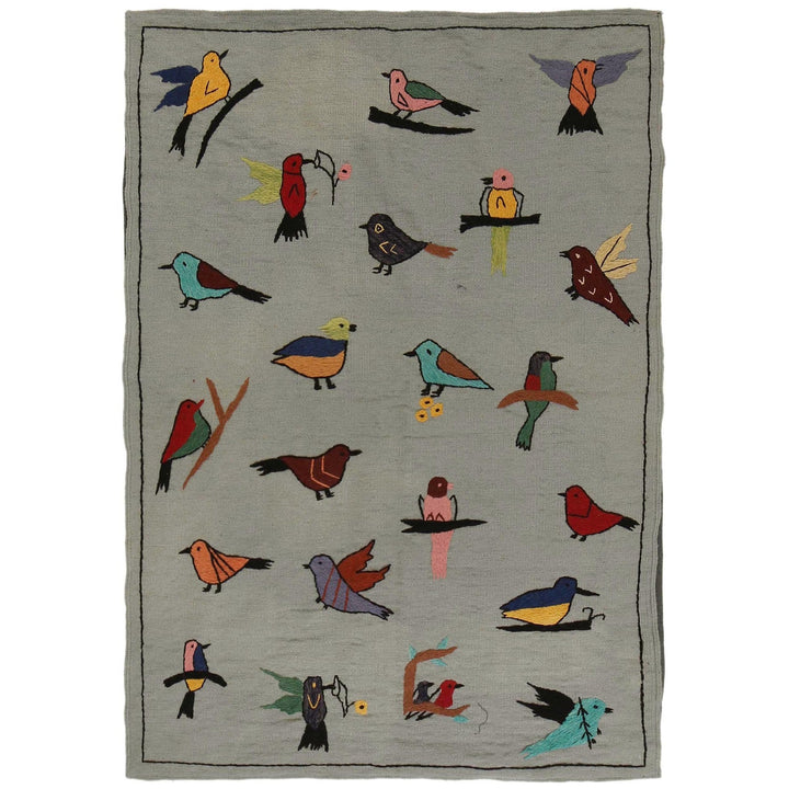 Gray Color Embroidery Flat Weave Kilim 3' 11" x 5' 9" - No. AL66633