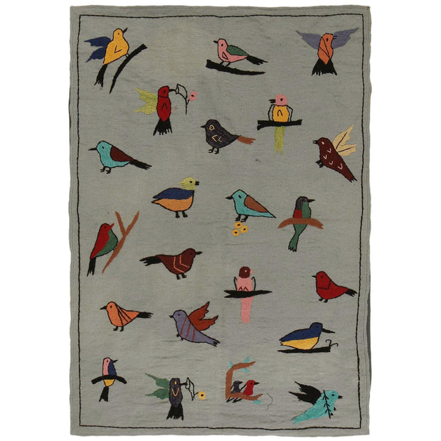 Gray Color Embroidery Flat Weave Kilim 3' 11" x 5' 9" - No. AL66633