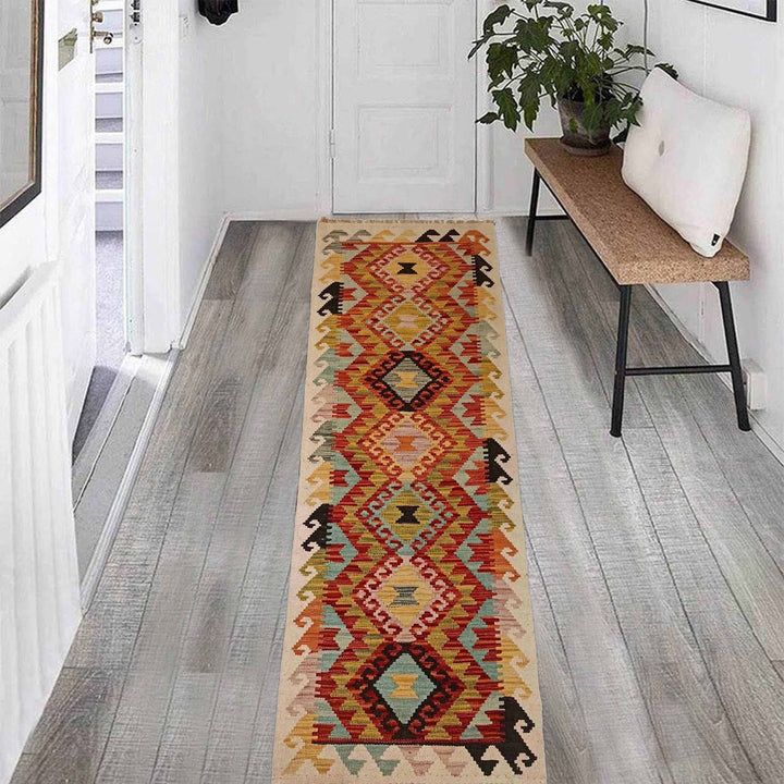 Hand Woven Wool Kelim Runner 2' 1" x 6' 9" - No. AL12144