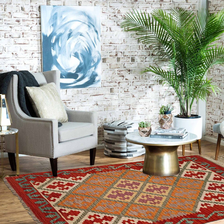 Hand Made Afghan Kilim 3' 4" x 4' 9" - No. AL27043