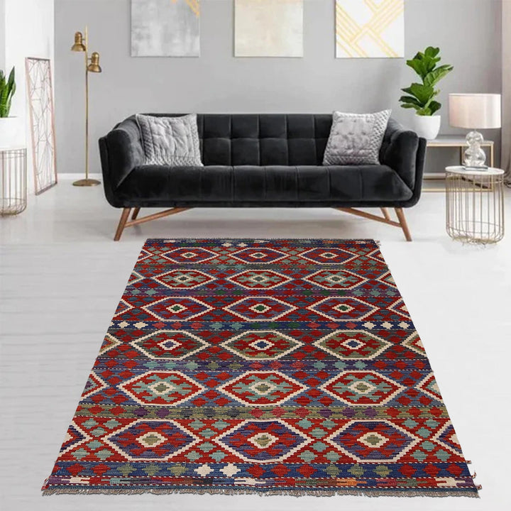 Handmade Afghan Vegetable Kilim 5' 1" x 6' 9" - No. AL35617