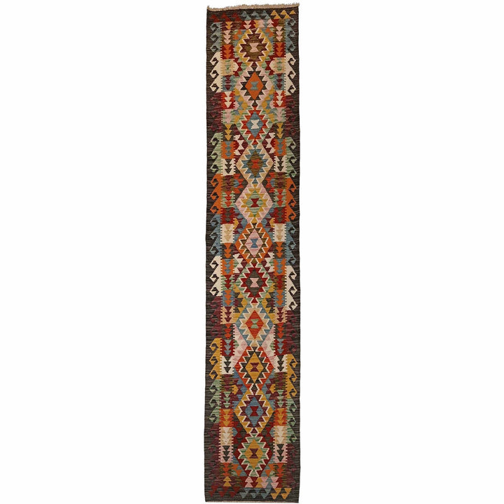 Hand Woven Wool Kelim Runner 1' 10" x 9' 5" - No. AL27365