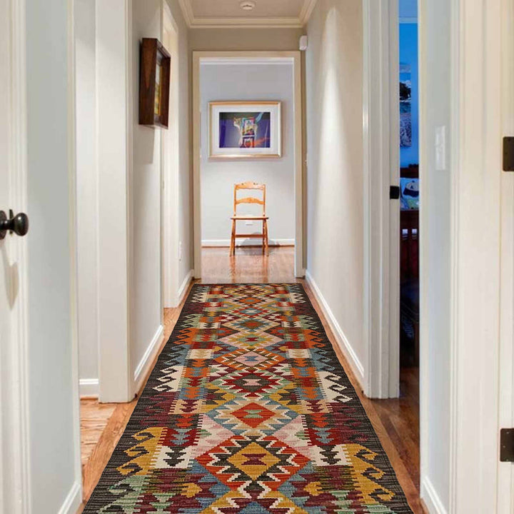 Hand Woven Wool Kelim Runner 1' 10" x 9' 5" - No. AL27365