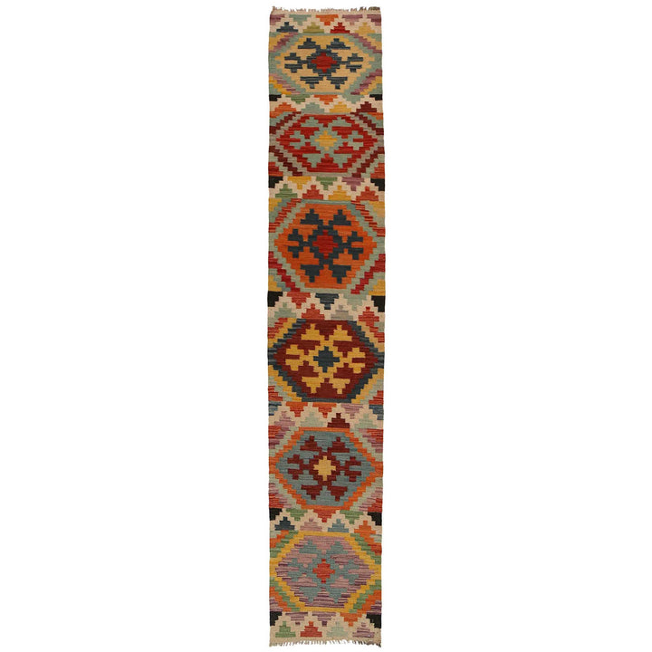 Afghan Vegetable Kelim Runner 1' 7" x 9' 8" Flat-Weave