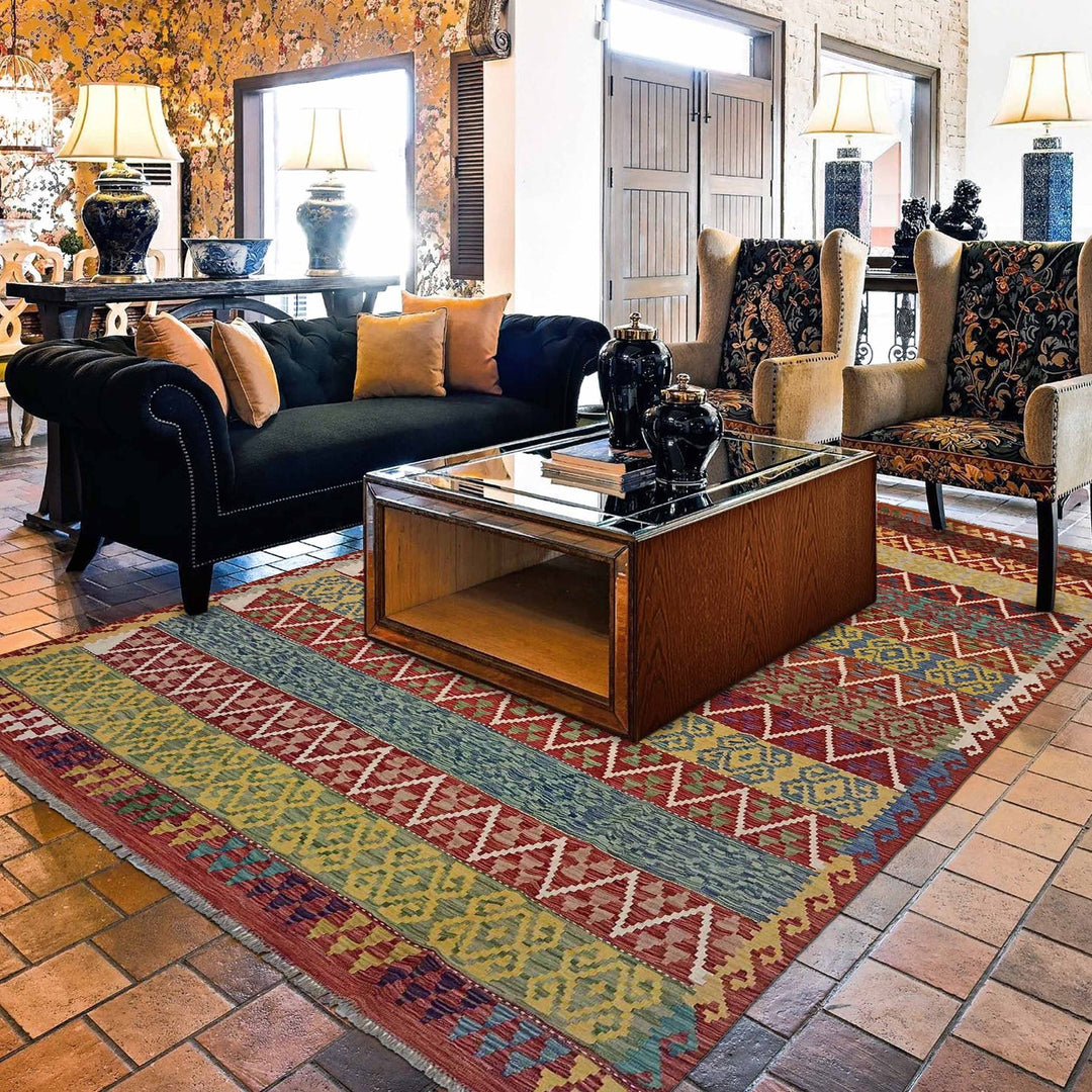 Hand Knotted Afghan Style Kilim 8' 3" x 9' 9" - No. AL77431