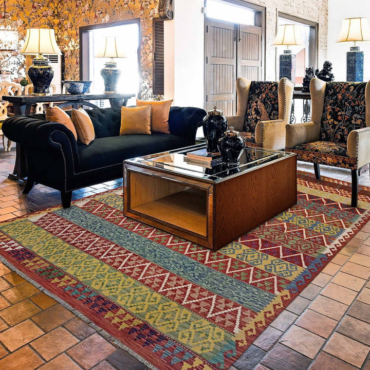 Hand Knotted Afghan Style Kilim 8' 3" x 9' 9" - No. AL77431