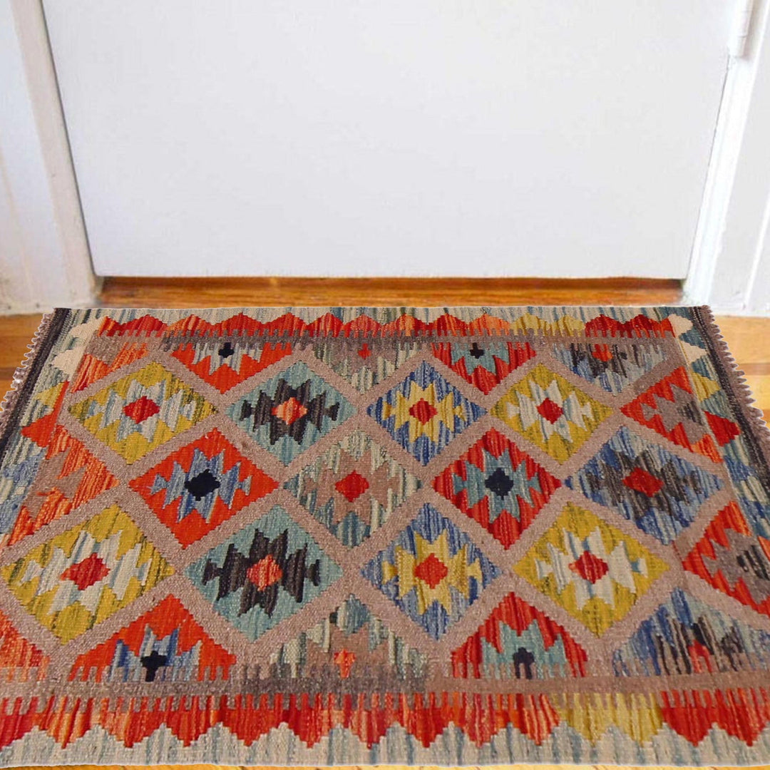 Hand Knotted Afghan Style Kilim 2' 5" x 3' 5" - No. AL53611