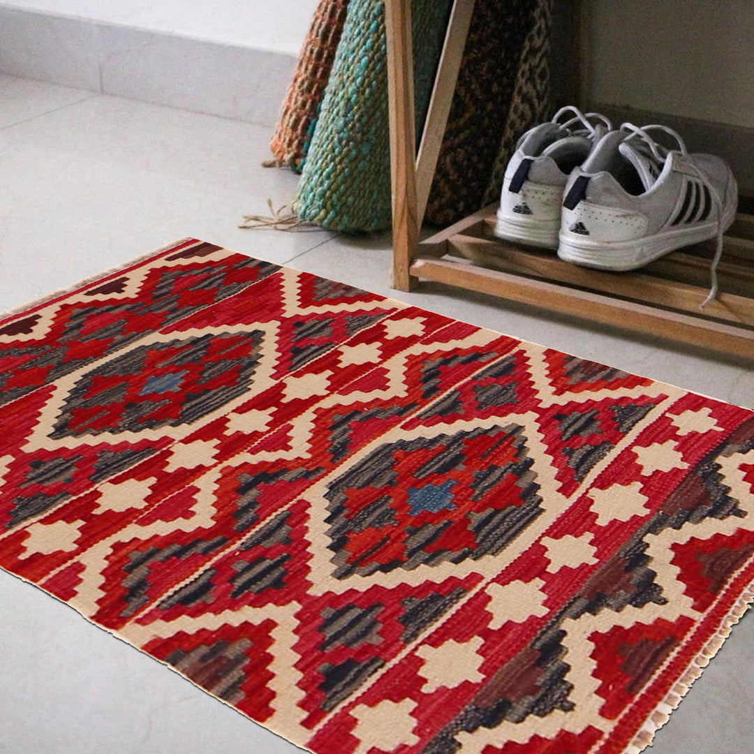 Multi Color ful Flat-Weave Wool Kilim 2' 0" x 2' 11" - No. AL37301