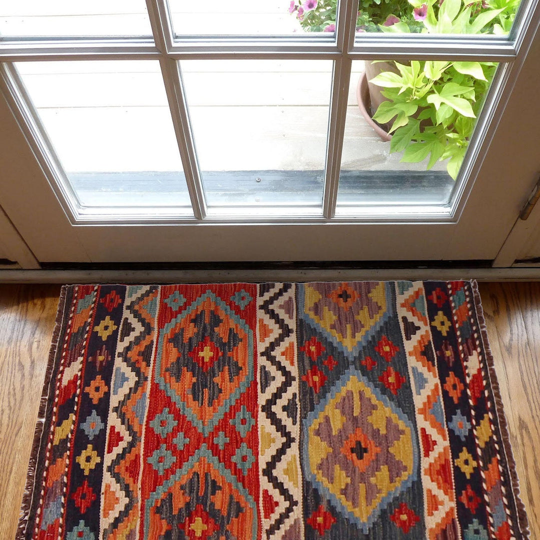 Hand Knotted Afghan Style Kilim 1' 11" x 3' 2" - No. AL57328