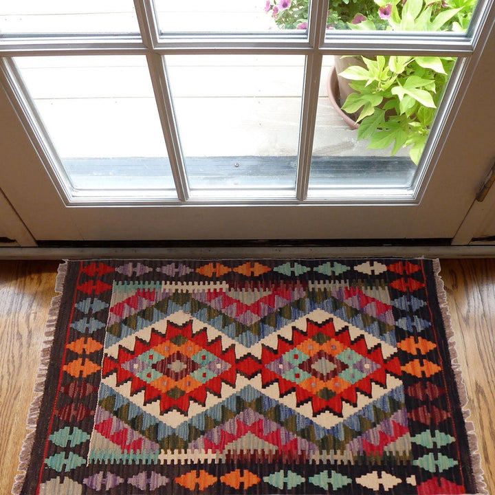 Multi Color ful Flat-Weave Wool Kilim 2' 0" x 2' 11" - No. AL70693