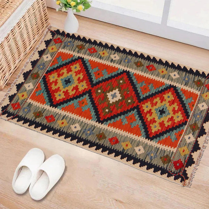 Multi Color ful Flat-Weave Wool Kilim 2' 1" x 3' 8" - No. AL87722