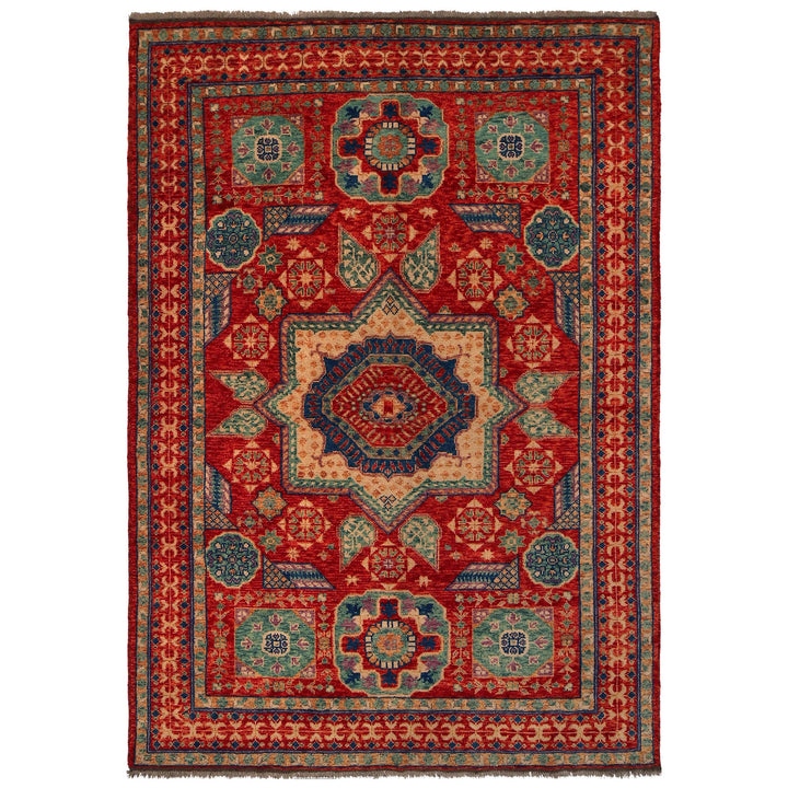 Red Afghan Shirazi Rug 6'7" x 9'7" Hand-Knotted