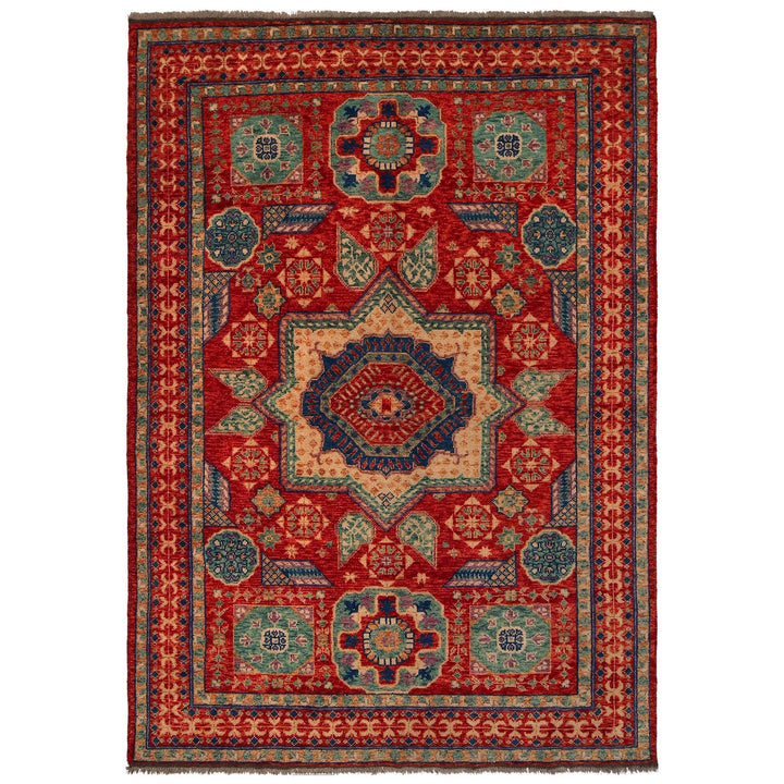 Red Afghan Shirazi Rug 6' 7" x 9' 7" Hand-Knotted